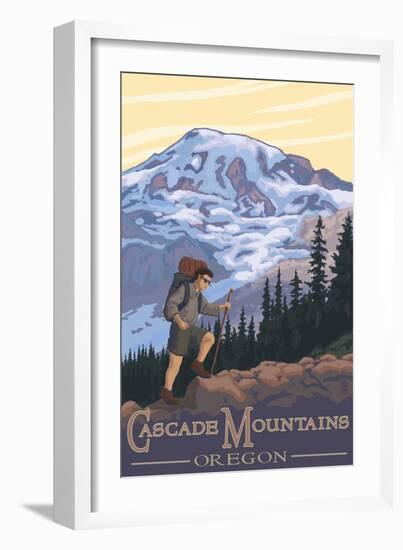 Cascade Mountains, Oregon - Hiking Scene-Lantern Press-Framed Art Print