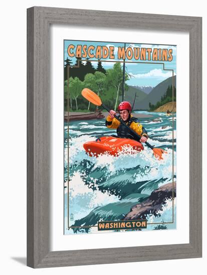 Cascade Mountains, Washington - Kayak Scene-Lantern Press-Framed Art Print