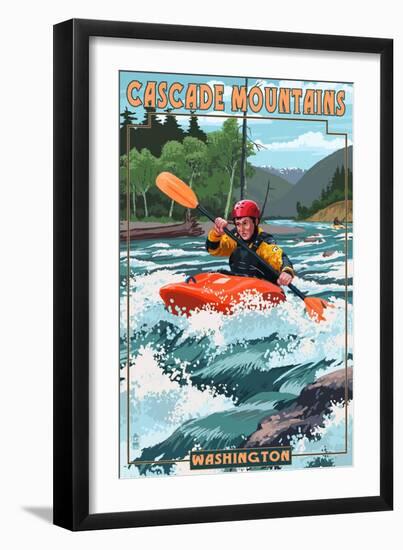 Cascade Mountains, Washington - Kayak Scene-Lantern Press-Framed Art Print