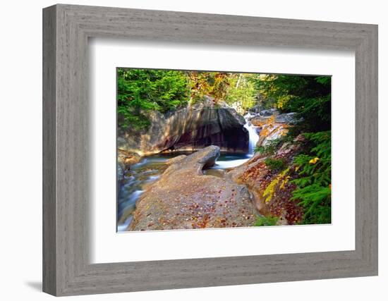 Cascading Creek of the Basin, Franconia Notch, NH-George Oze-Framed Photographic Print