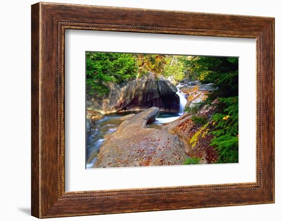 Cascading Creek of the Basin, Franconia Notch, NH-George Oze-Framed Photographic Print