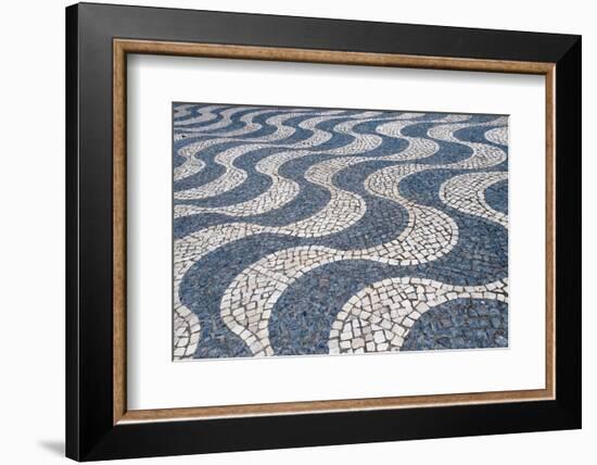 Cascais, Portugal Europe. Typical Portuguese tiled sidewalk in black and white pattern.-Julien McRoberts-Framed Photographic Print