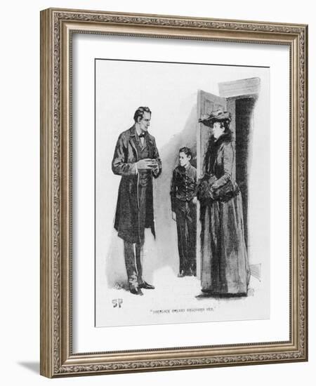 Case of Identity Holmes Receives a Visit from Mary Sutherland-Sidney Paget-Framed Art Print