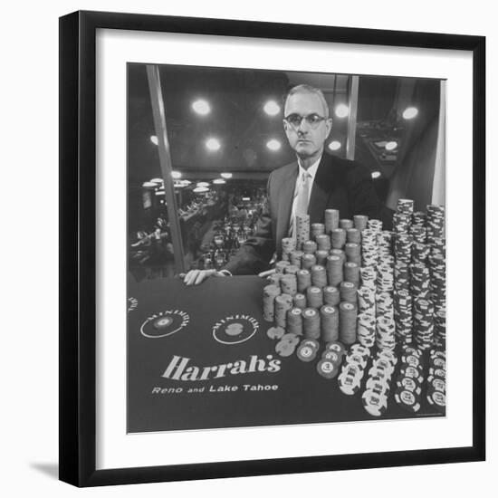 Casino and Night Club Owner William Harrah at Table-Nat Farbman-Framed Premium Photographic Print