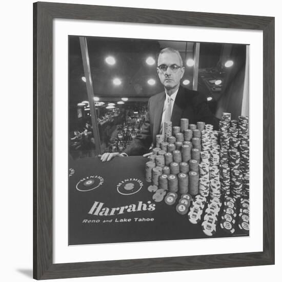 Casino and Night Club Owner William Harrah at Table-Nat Farbman-Framed Premium Photographic Print