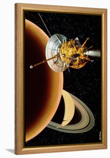 Cassini Spacecraft Near Titan-David Ducros-Framed Premier Image Canvas