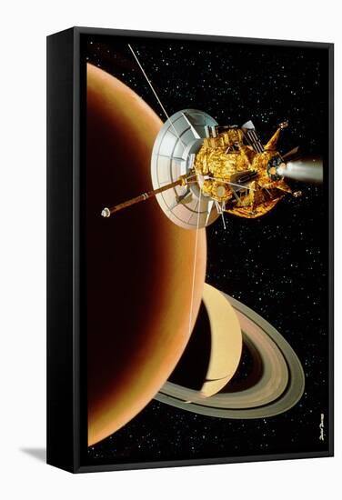 Cassini Spacecraft Near Titan-David Ducros-Framed Premier Image Canvas