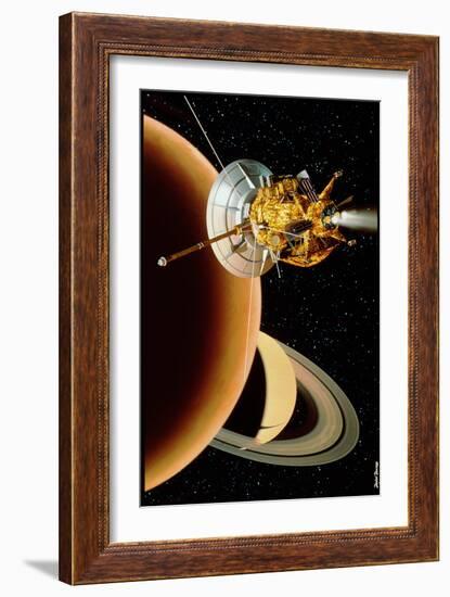 Cassini Spacecraft Near Titan-David Ducros-Framed Photographic Print
