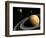 Cassini Spacecraft Orbiting Saturn and And its Moon Titan-null-Framed Premium Giclee Print