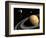 Cassini Spacecraft Orbiting Saturn and And its Moon Titan-null-Framed Premium Giclee Print