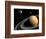 Cassini Spacecraft Orbiting Saturn and And its Moon Titan-null-Framed Art Print