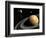 Cassini Spacecraft Orbiting Saturn and And its Moon Titan-null-Framed Art Print