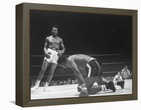 Cassius Clay Dancing Around Ring, Looking at Floyd Patterson, Whom He Has Just Knocked Down-Art Rickerby-Framed Premier Image Canvas