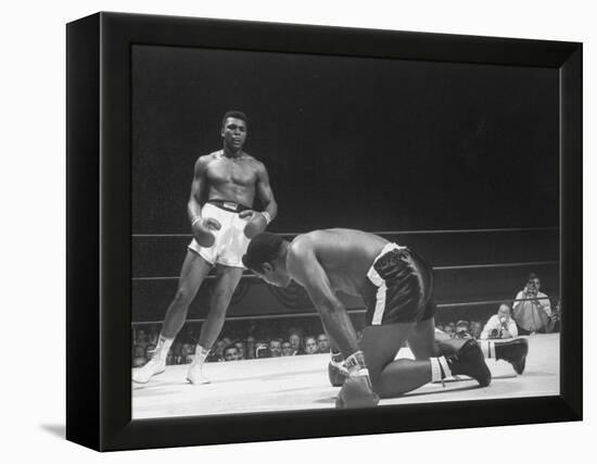 Cassius Clay Dancing Around Ring, Looking at Floyd Patterson, Whom He Has Just Knocked Down-Art Rickerby-Framed Premier Image Canvas
