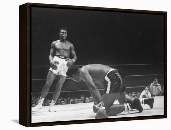 Cassius Clay Dancing Around Ring, Looking at Floyd Patterson, Whom He Has Just Knocked Down-Art Rickerby-Framed Premier Image Canvas