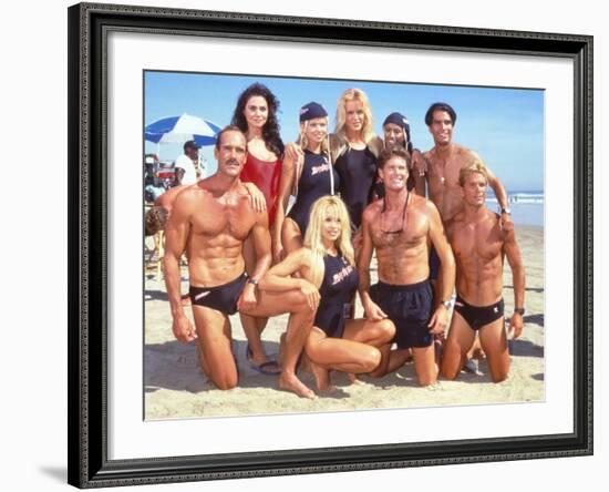 Cast of Syndicated Tv Series Baywatch Filming an Episode in Huntington Beach, Ca-Mirek Towski-Framed Premium Photographic Print