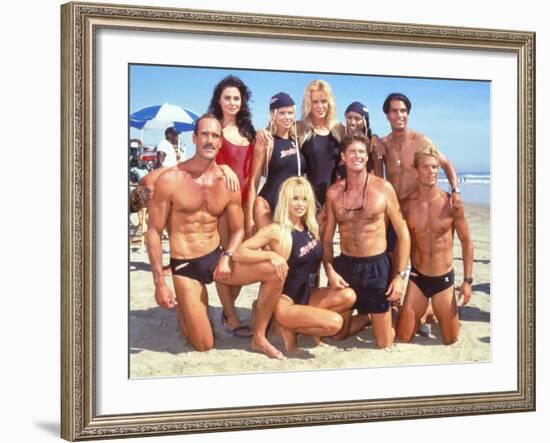 Cast of Syndicated Tv Series Baywatch Filming an Episode in Huntington Beach, Ca-Mirek Towski-Framed Premium Photographic Print