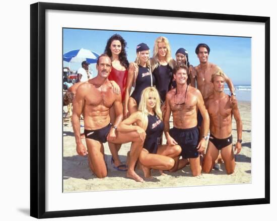 Cast of Syndicated Tv Series Baywatch Filming an Episode in Huntington Beach, Ca-Mirek Towski-Framed Premium Photographic Print