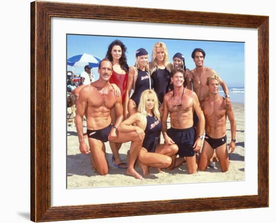 Cast of Syndicated Tv Series Baywatch Filming an Episode in Huntington Beach, Ca-Mirek Towski-Framed Premium Photographic Print