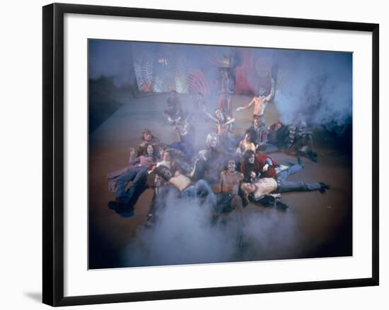 Cast Singing and Lolling About on Incense-Smoke-Filled Stage in Scene from Musical "Hair"-Ralph Morse-Framed Photographic Print