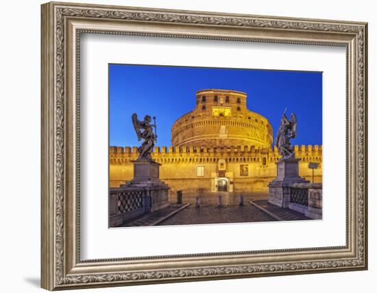 Castel Sant'Angelo, the Mausoleum of Hadrian, at Night, Flanked by Two Angel Statues-Cahir Davitt-Framed Photographic Print