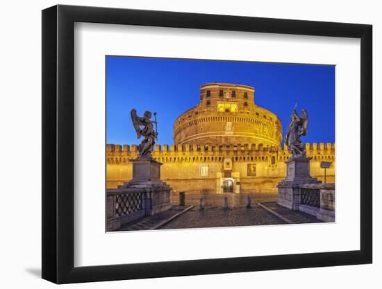 Castel Sant'Angelo, the Mausoleum of Hadrian, at Night, Flanked by Two Angel Statues-Cahir Davitt-Framed Photographic Print