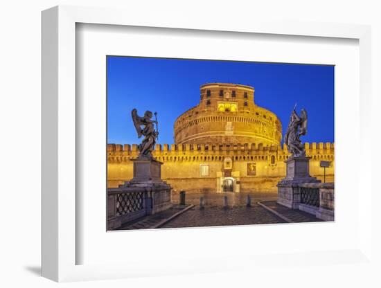 Castel Sant'Angelo, the Mausoleum of Hadrian, at Night, Flanked by Two Angel Statues-Cahir Davitt-Framed Photographic Print