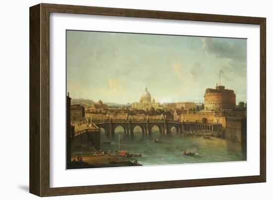 Castel Santangelo and the Ponte Santangelo, Rome, with St. Peters and the Vatican-Antonio Joli-Framed Giclee Print