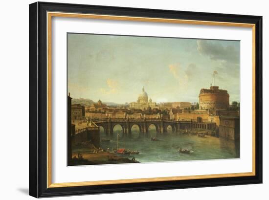 Castel Santangelo and the Ponte Santangelo, Rome, with St. Peters and the Vatican-Antonio Joli-Framed Giclee Print