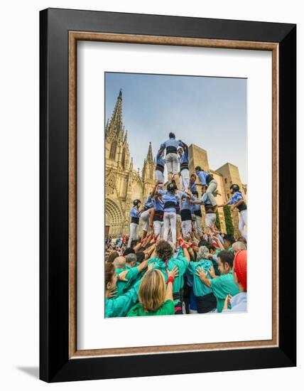 Castellers or Human Tower Exhibiting in Front of the Cathedral, Barcelona, Catalonia, Spain-Stefano Politi Markovina-Framed Photographic Print