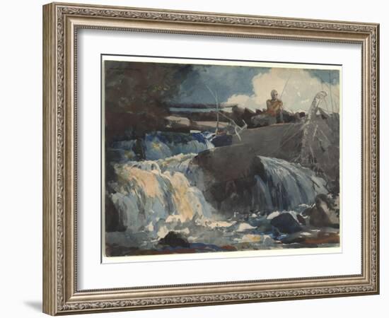 Casting in the Falls, 1889 (W/C on Paper)-Winslow Homer-Framed Giclee Print