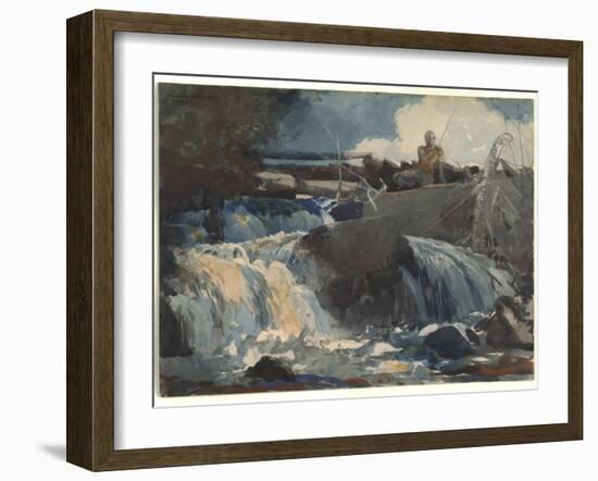 Casting in the Falls, 1889 (W/C on Paper)-Winslow Homer-Framed Giclee Print
