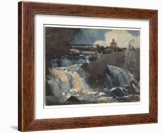 Casting in the Falls, 1889 (W/C on Paper)-Winslow Homer-Framed Giclee Print