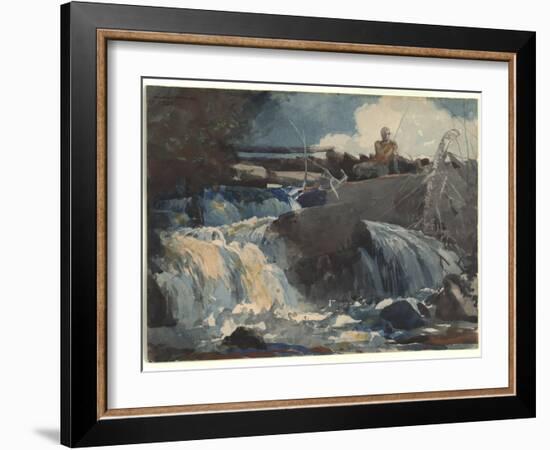 Casting in the Falls, 1889 (W/C on Paper)-Winslow Homer-Framed Giclee Print