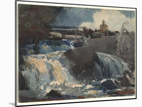 Casting in the Falls, 1889 (W/C on Paper)-Winslow Homer-Mounted Giclee Print