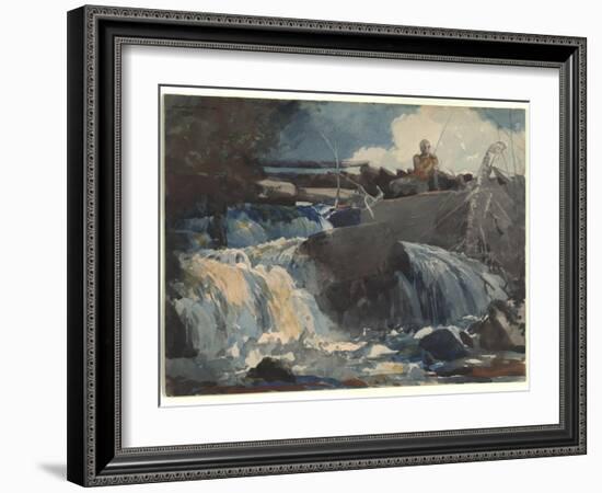 Casting in the Falls, 1889 (W/C on Paper)-Winslow Homer-Framed Giclee Print