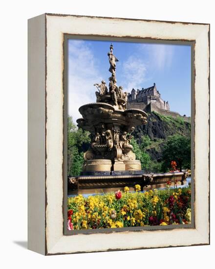 Castle and Princes Street Garden Fountain, Edinburgh, Lothian, Scotland, United Kingdom-Neale Clarke-Framed Premier Image Canvas