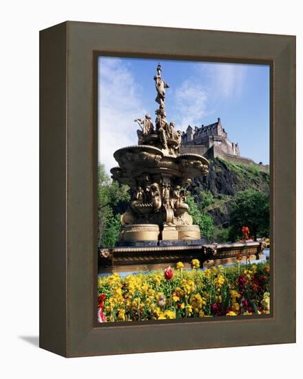 Castle and Princes Street Garden Fountain, Edinburgh, Lothian, Scotland, United Kingdom-Neale Clarke-Framed Premier Image Canvas