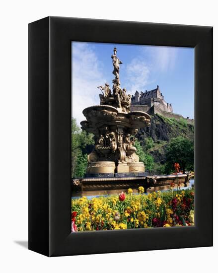 Castle and Princes Street Garden Fountain, Edinburgh, Lothian, Scotland, United Kingdom-Neale Clarke-Framed Premier Image Canvas