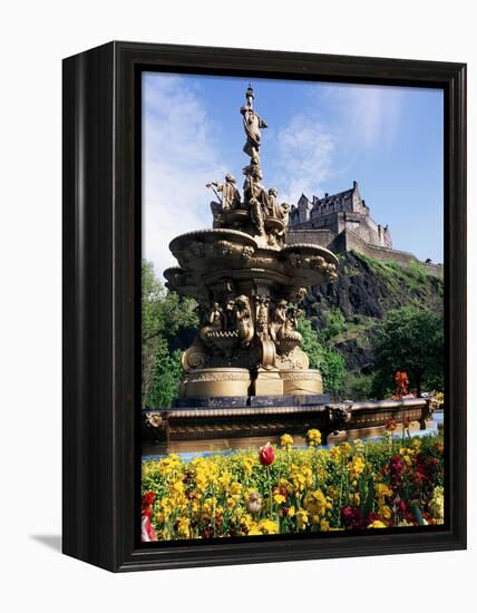 Castle and Princes Street Garden Fountain, Edinburgh, Lothian, Scotland, United Kingdom-Neale Clarke-Framed Premier Image Canvas