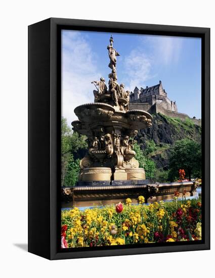 Castle and Princes Street Garden Fountain, Edinburgh, Lothian, Scotland, United Kingdom-Neale Clarke-Framed Premier Image Canvas