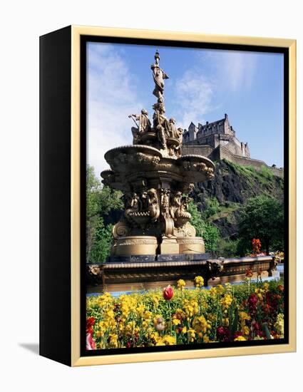 Castle and Princes Street Garden Fountain, Edinburgh, Lothian, Scotland, United Kingdom-Neale Clarke-Framed Premier Image Canvas