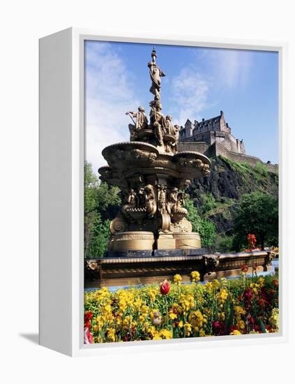Castle and Princes Street Garden Fountain, Edinburgh, Lothian, Scotland, United Kingdom-Neale Clarke-Framed Premier Image Canvas