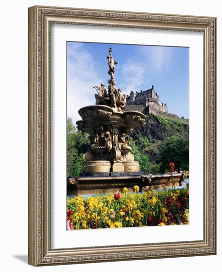 Castle and Princes Street Garden Fountain, Edinburgh, Lothian, Scotland, United Kingdom-Neale Clarke-Framed Photographic Print