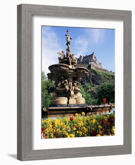 Castle and Princes Street Garden Fountain, Edinburgh, Lothian, Scotland, United Kingdom-Neale Clarke-Framed Photographic Print