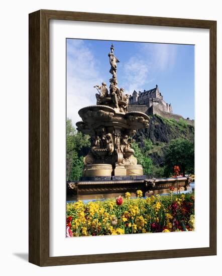 Castle and Princes Street Garden Fountain, Edinburgh, Lothian, Scotland, United Kingdom-Neale Clarke-Framed Photographic Print