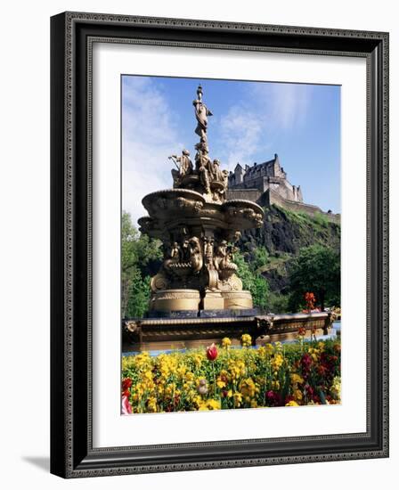 Castle and Princes Street Garden Fountain, Edinburgh, Lothian, Scotland, United Kingdom-Neale Clarke-Framed Photographic Print