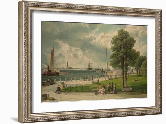 Castle Garden at the Tip of Manhattan with the Stature of Liberty in the Distance-null-Framed Art Print