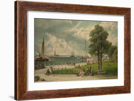 Castle Garden at the Tip of Manhattan with the Stature of Liberty in the Distance-null-Framed Art Print