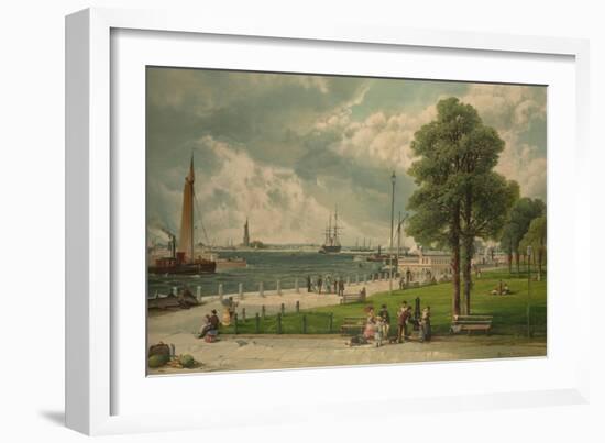 Castle Garden at the Tip of Manhattan with the Stature of Liberty in the Distance-null-Framed Art Print